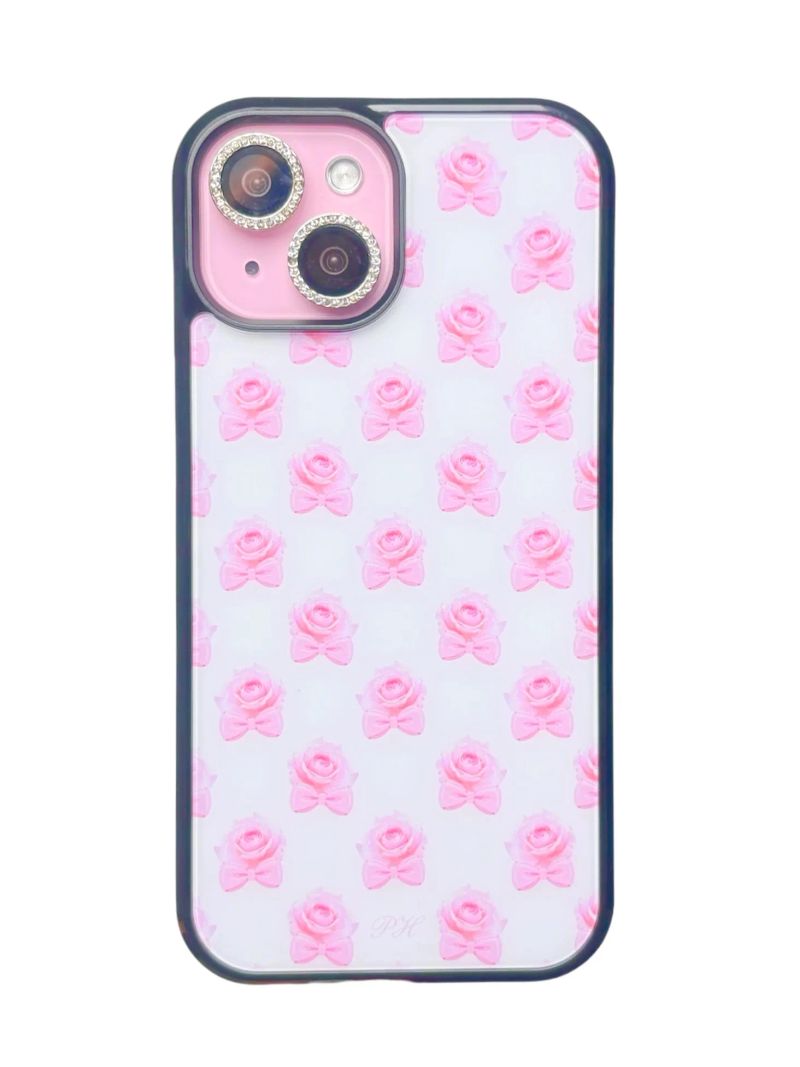 princess house（プリンセス ハウス）の「Rose bonbon phone case (white) - black glass - standard(non-magsafe)（Smartphone Accessories）」