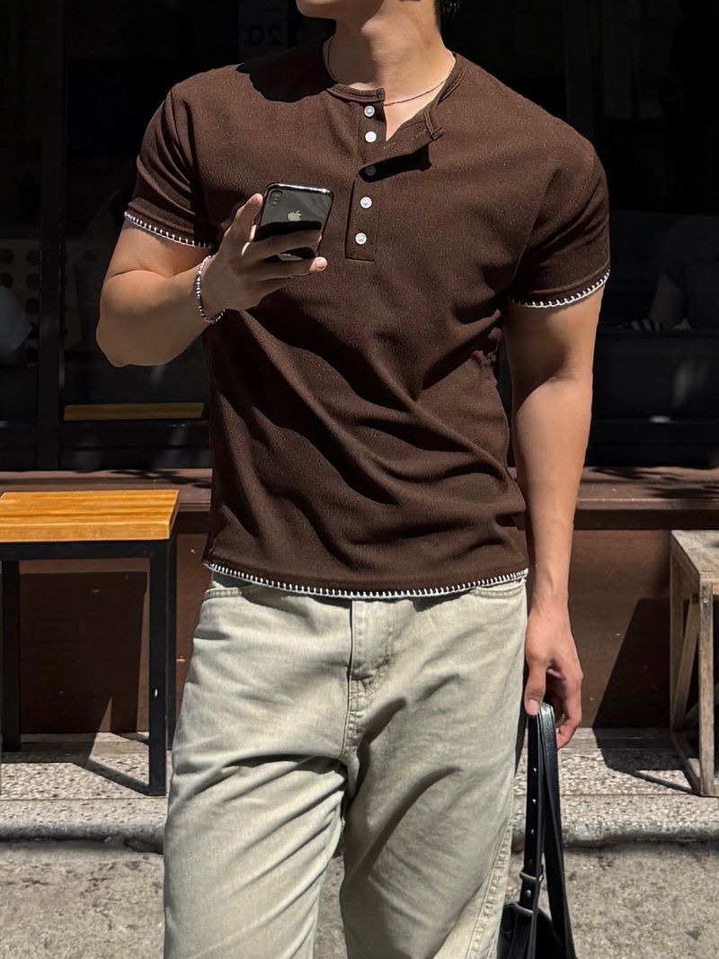 AVAND(アバンド)の「Mir stitch henley neck short sleeve tee(Tops)」