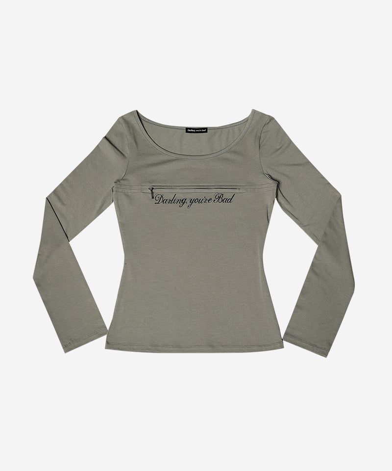 UNZIPPED LOGO T-SHIRT (Cursive ver.) #KHAKI