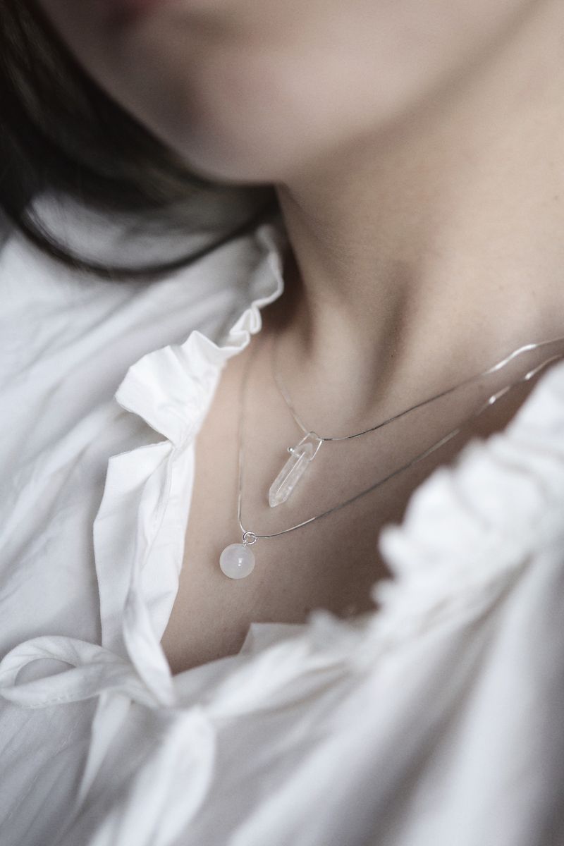 Pencil White Crystal Silver 925 Necklace handmade