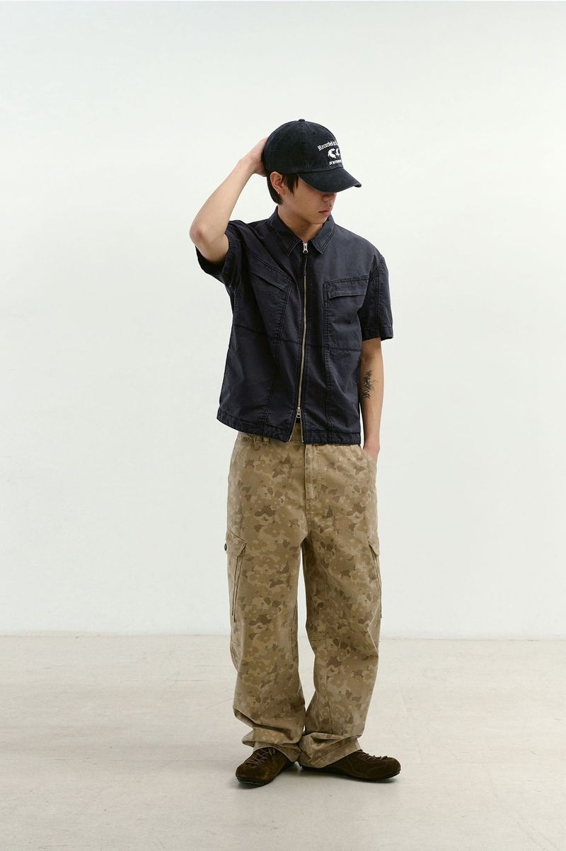 Vintage Washed Flap Pockets Work Shacket (Washed Charcoal)