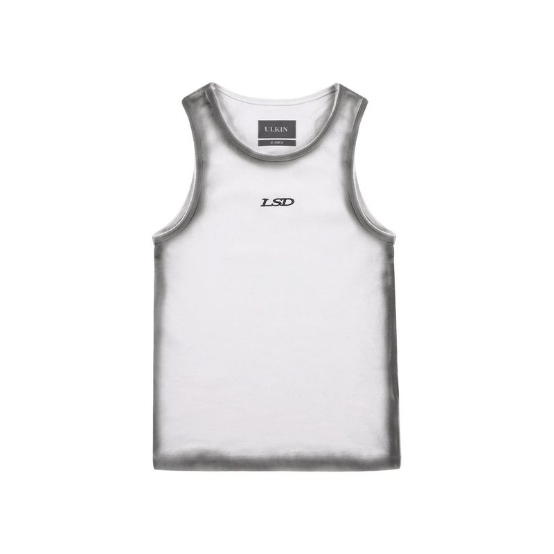 ULKIN（オルキン）の「[24SS LSD COLLECTION] Spray Logo Recycle Sleeveless_White（Tops）」