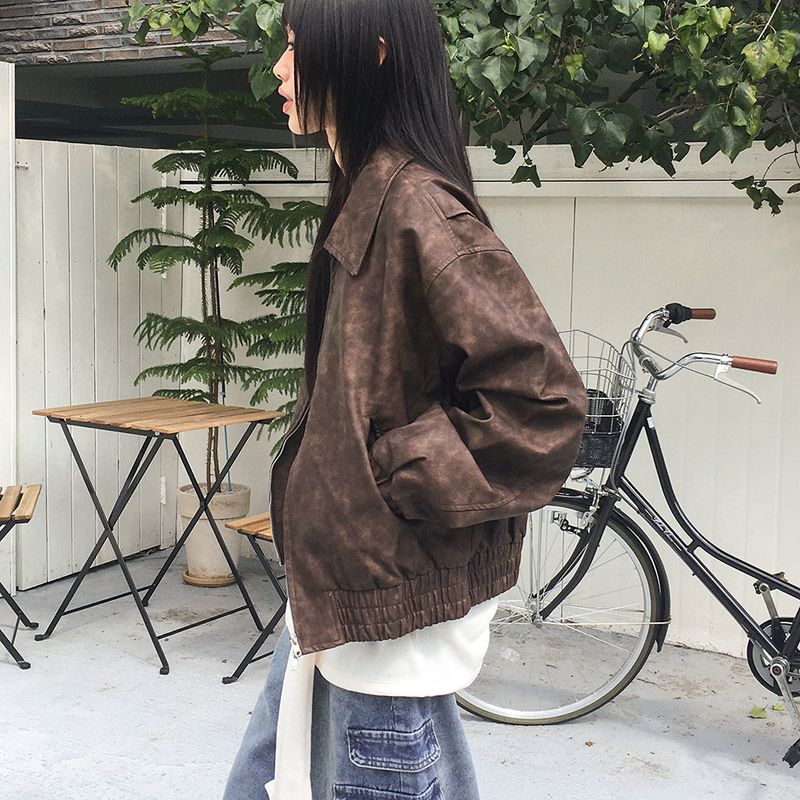[2 size] Timber Vintage-Washed Leather Jacket
