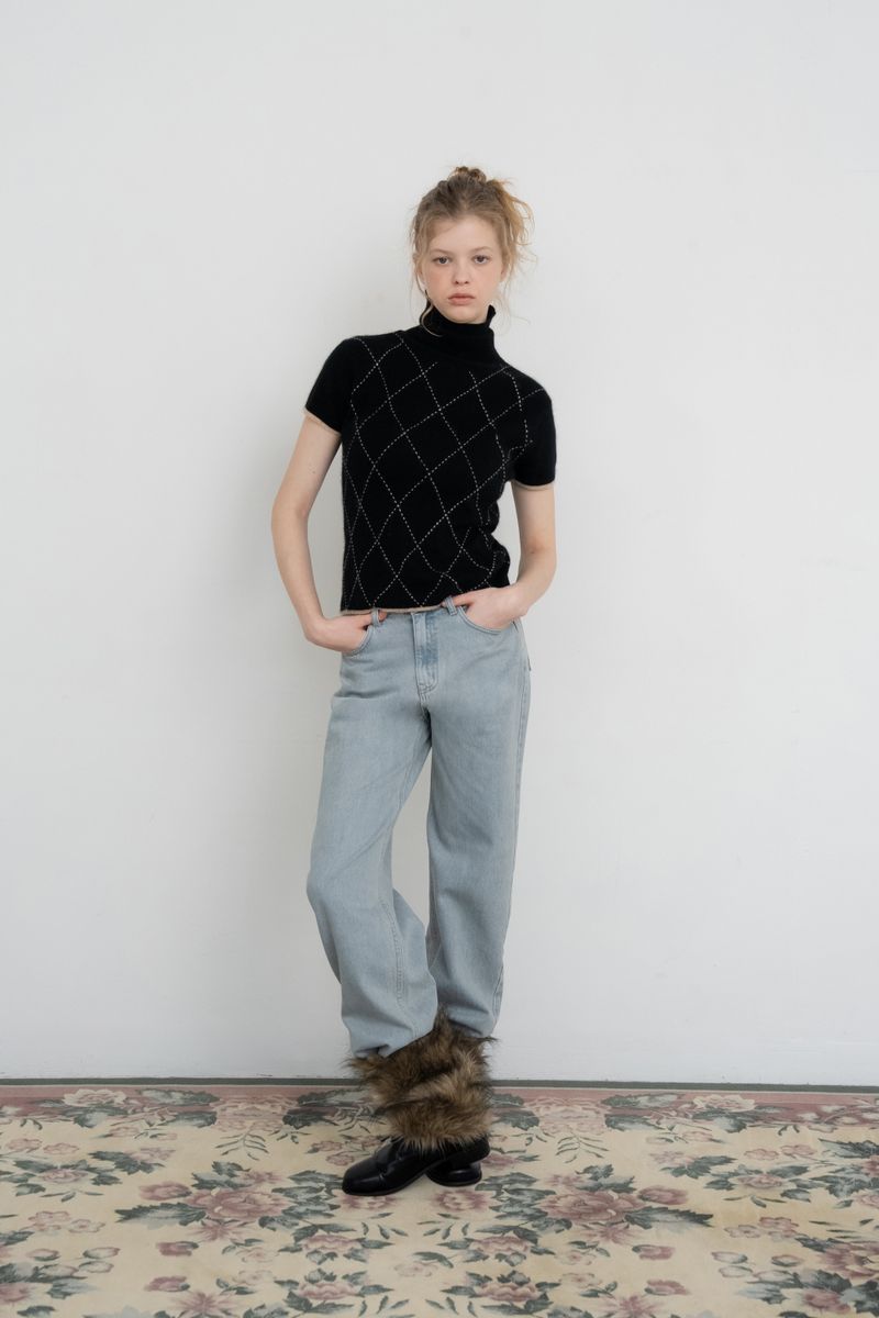 Argyle turtleneck half knit_black