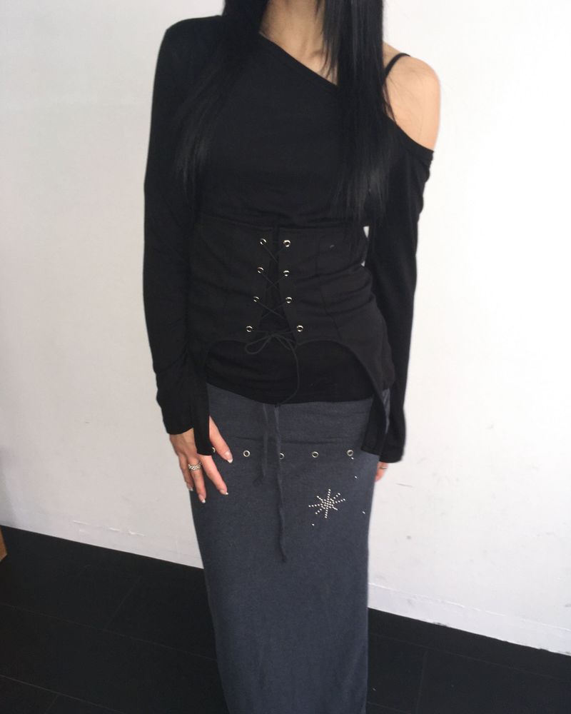 Layered stud long skirt