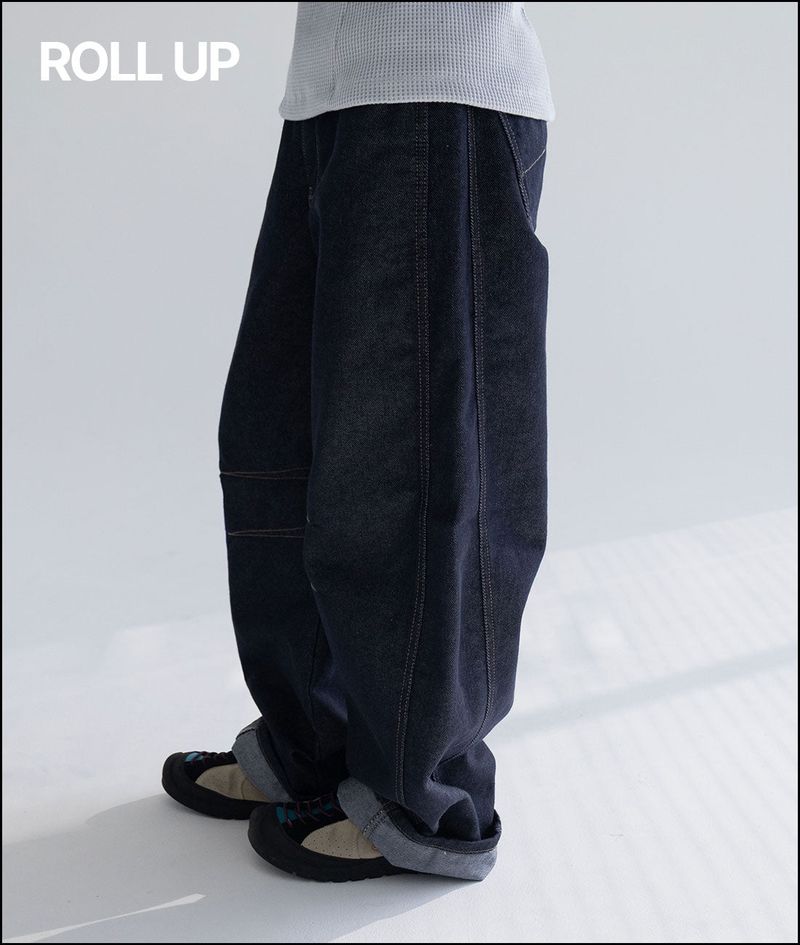Davit ballon curved raw denim pants