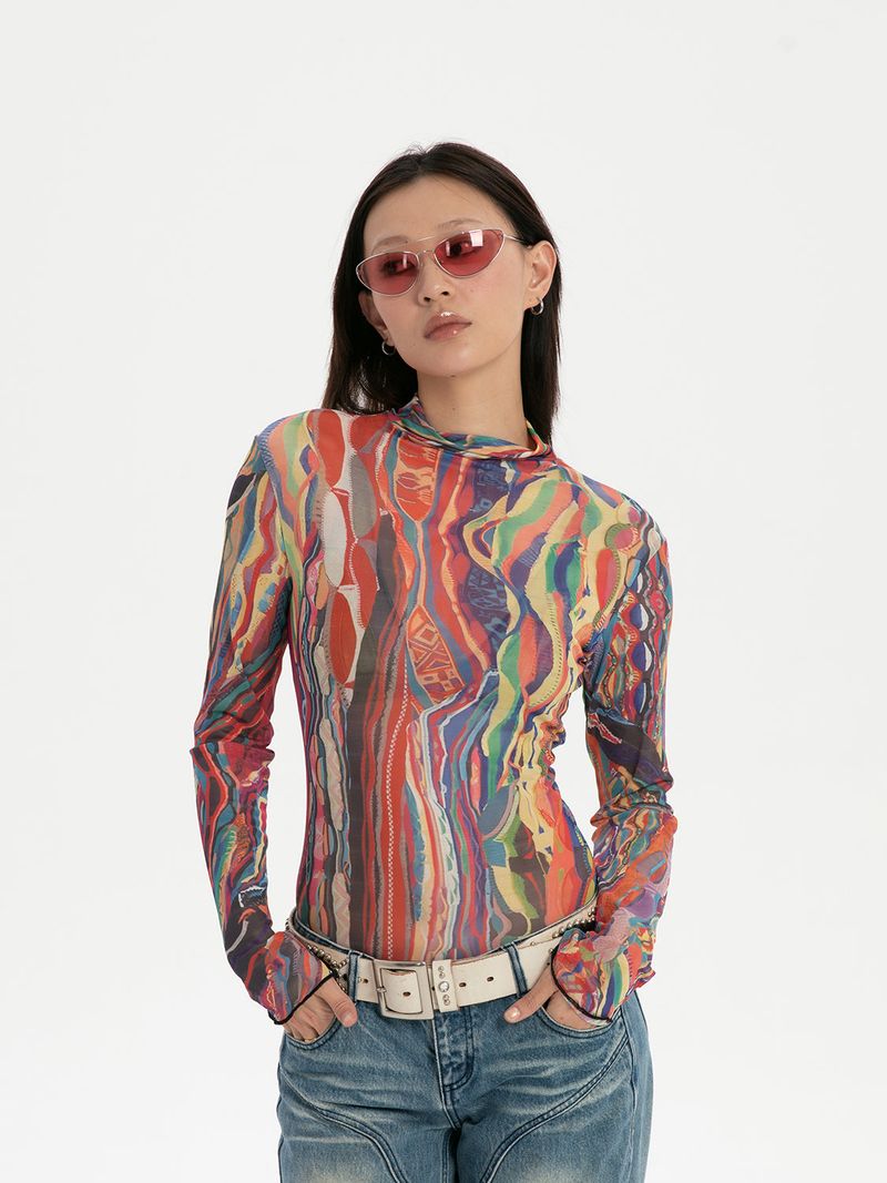 RTVG(RETROVEGAS) Pop stripes elasticity mesh clothing