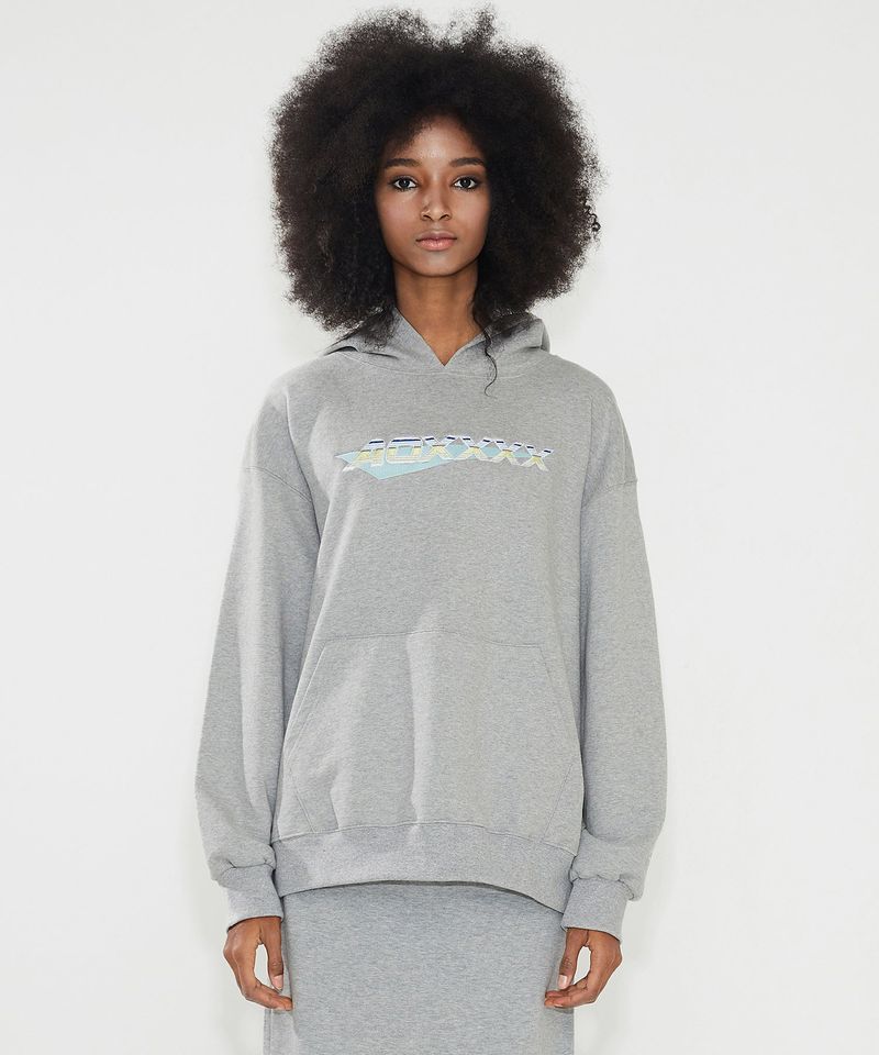 AOX（エーオーエックス）の「 Stripe logo Hoodie(Oversize fit) M/Grey（Tops）」