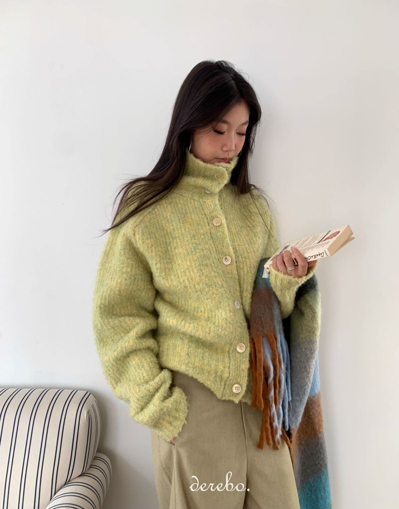 Tender Green Turtleneck Knit Cardigan