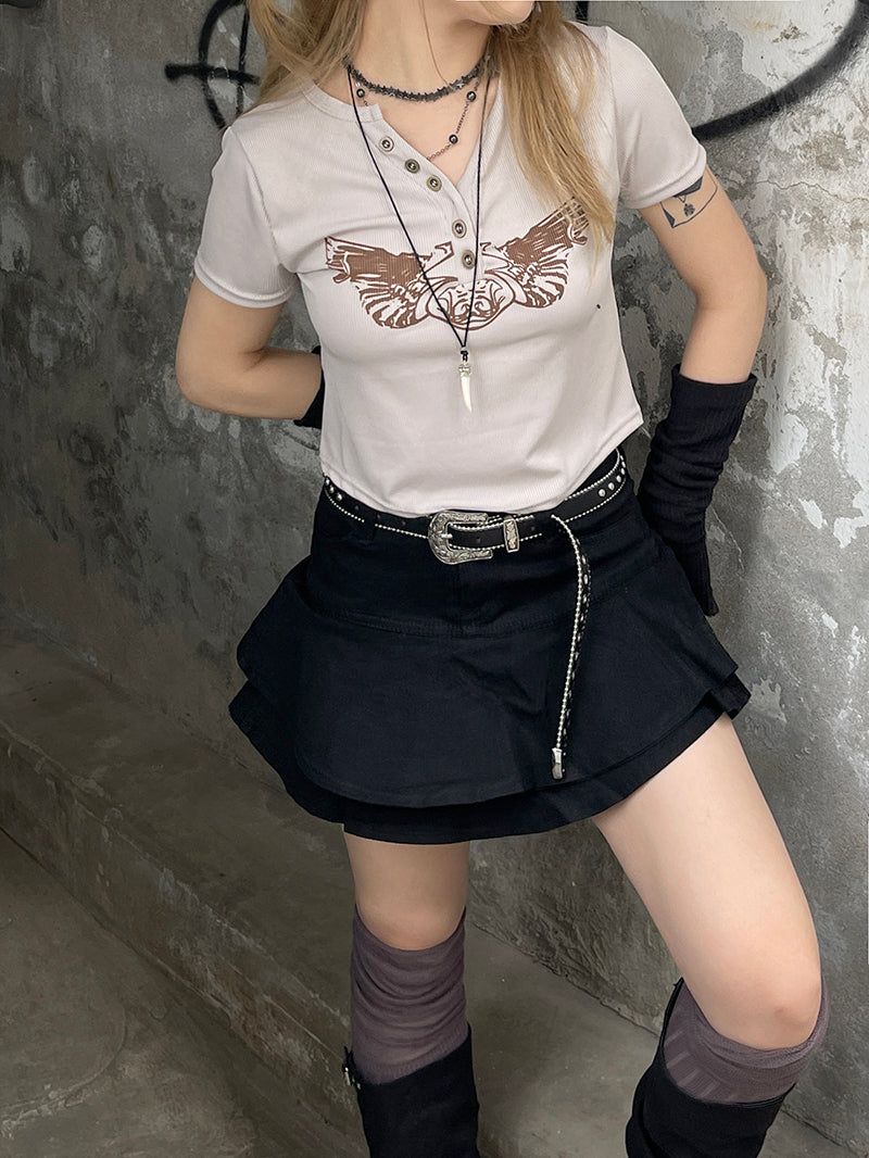 Y2k Ribbed Cropped Wings T-Shirt