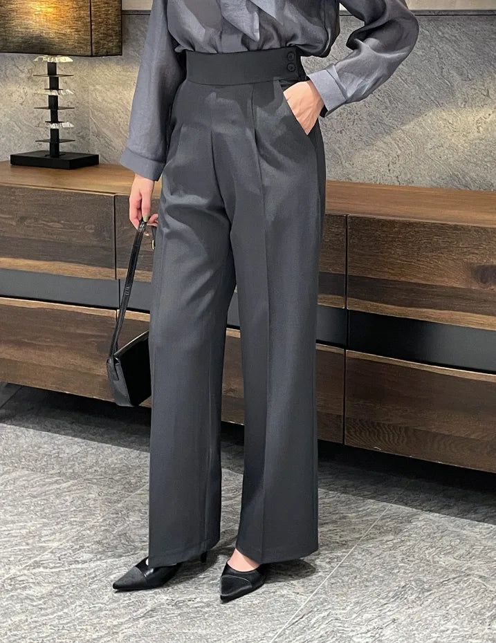 Bette High Waist Two-Button Pintuck Wide Slacks