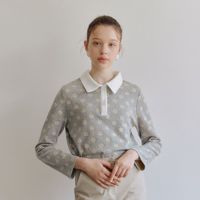 yuppe（ヤッピー）の「ブルームカラーＴシャツ / BLOOM COLLAR T-SHIRT_GREY（Tops）」