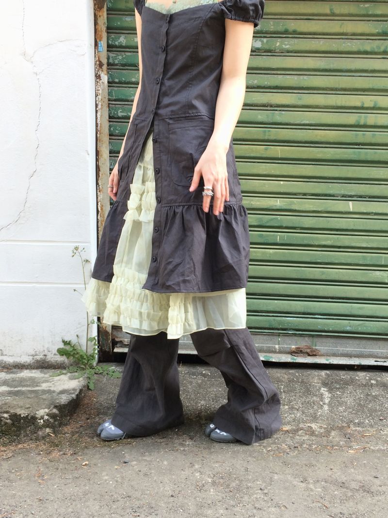 Pocket-line button layered dress
