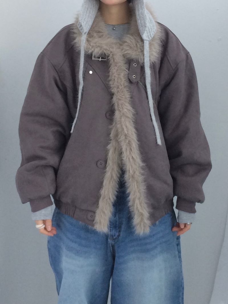 Milkfur high neck suede jumper