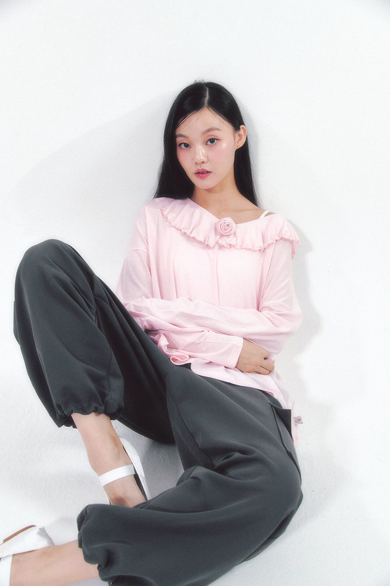 Pleats Skirt Cargo Pants Set Charcoal