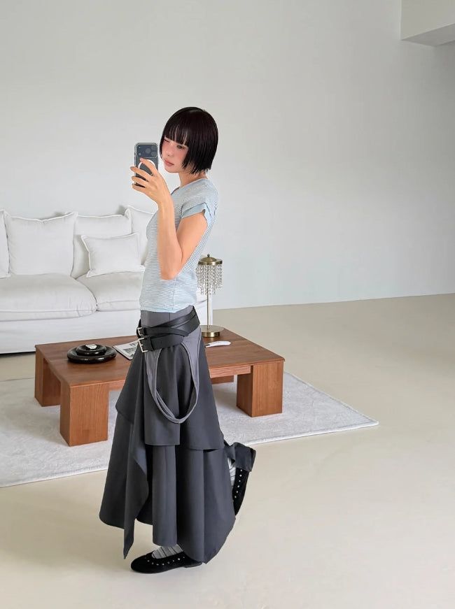 UNBALANCE WRAP LAYERED SKIRT