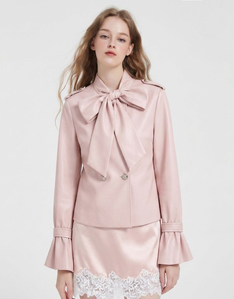 TWEEDY-A（ツウィーディア）の「[PRE-FALL] Lune High Neck Ribbon-Tie Flared-Cuff Jacket Indie Pink（Jackets/Outerwear）」