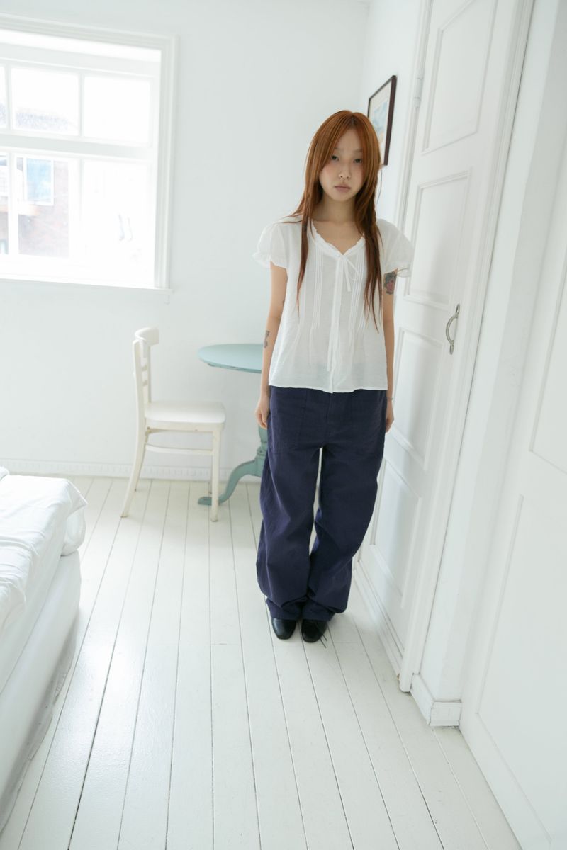 pin shirring puff half blouse(2colors)