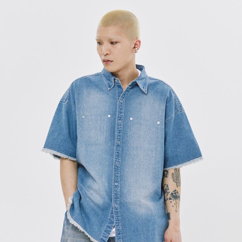 ROMANTIC CROWN（ロマンティッククラウン）の「WASHED DENIM HALF SHIRT（Tops）」