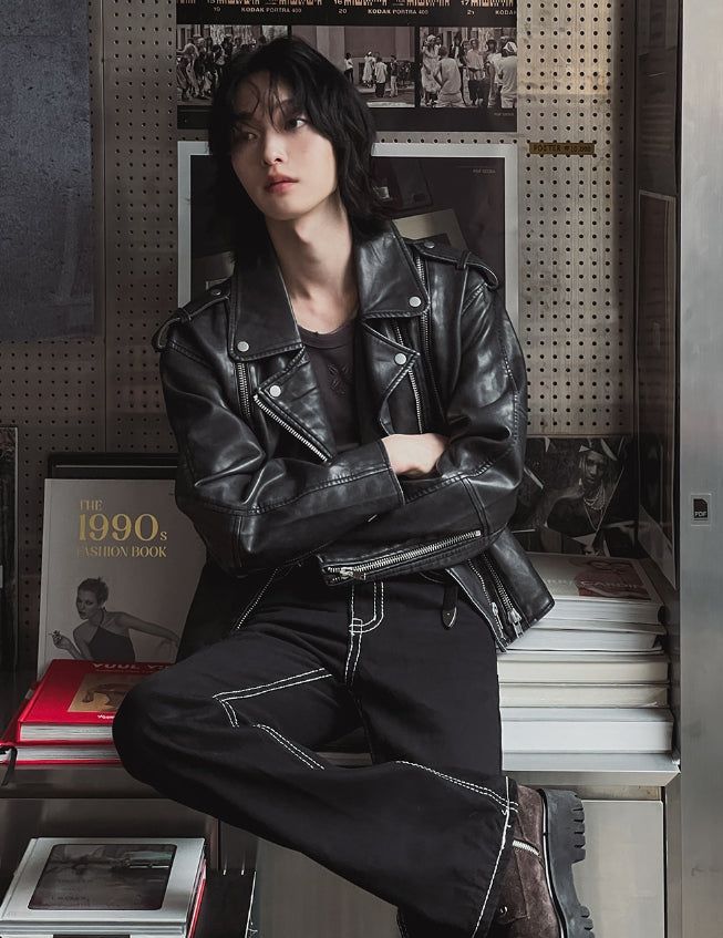 Ale Vintage Washed Crop Rider Jacket