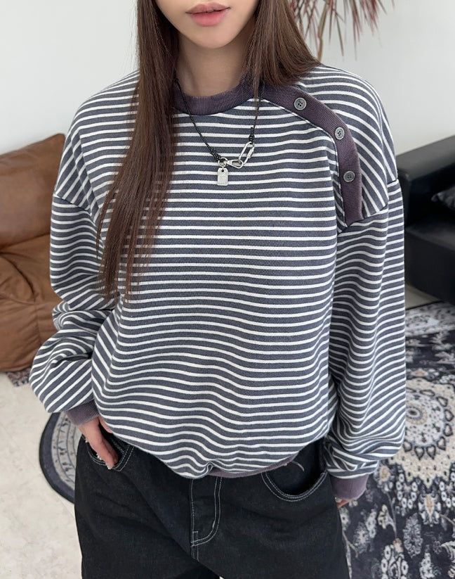Cardil Button Stripe Sweatshirt