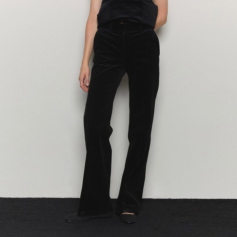 Corduroy Flared Tailored Pants - Black