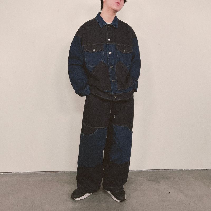 panel mix denim trucker jacket_blue