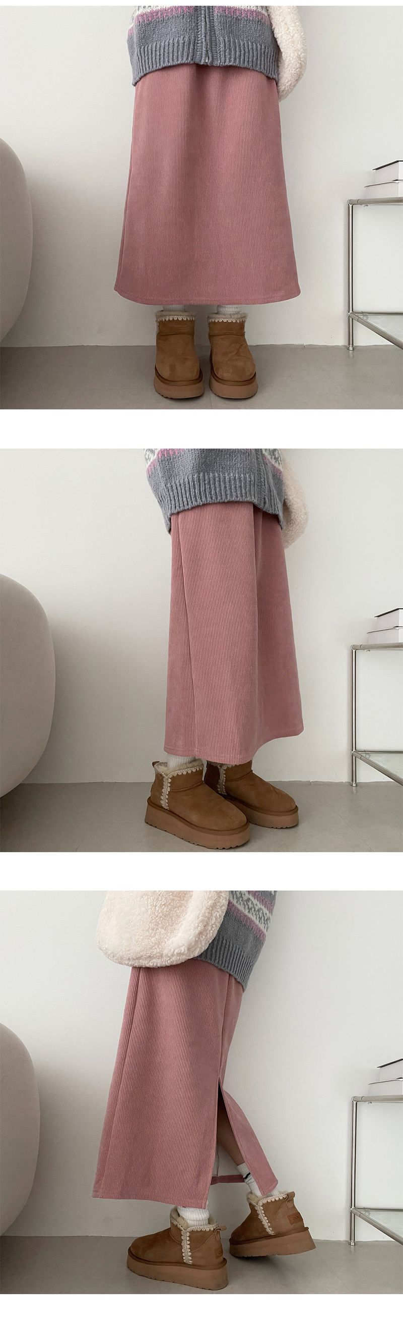 [Fleece] Tayo Back Slit Corduroy Skirt