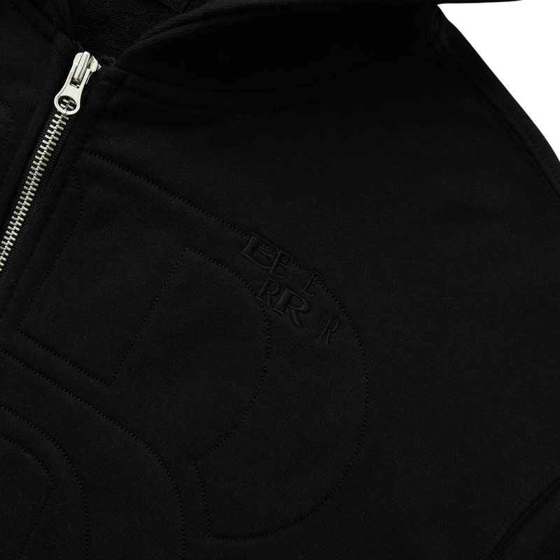 Back point shirring hood zip-up (Black)