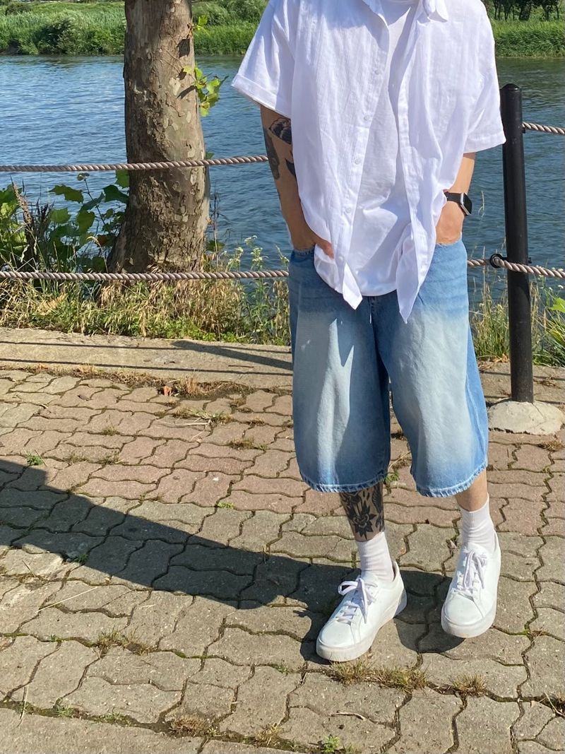 Sand denim half pants