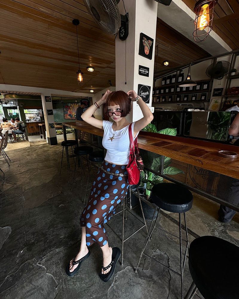 Dot Polka Dot Unbalanced Midi Skirt