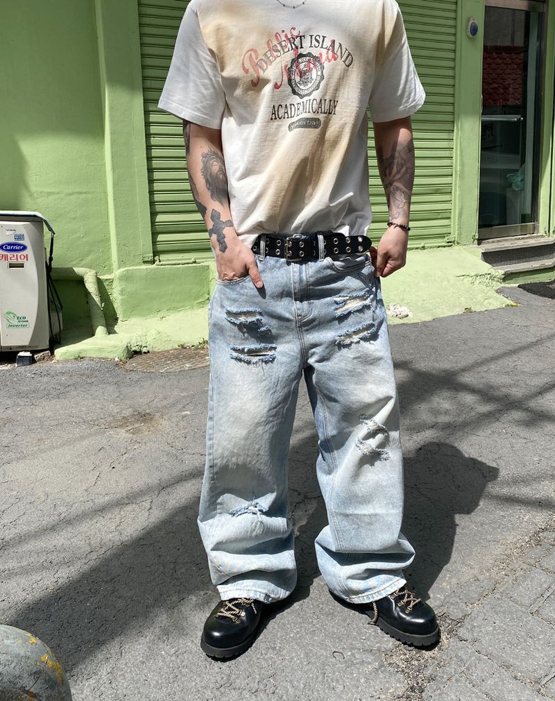 No.1726 T damage light denim PT