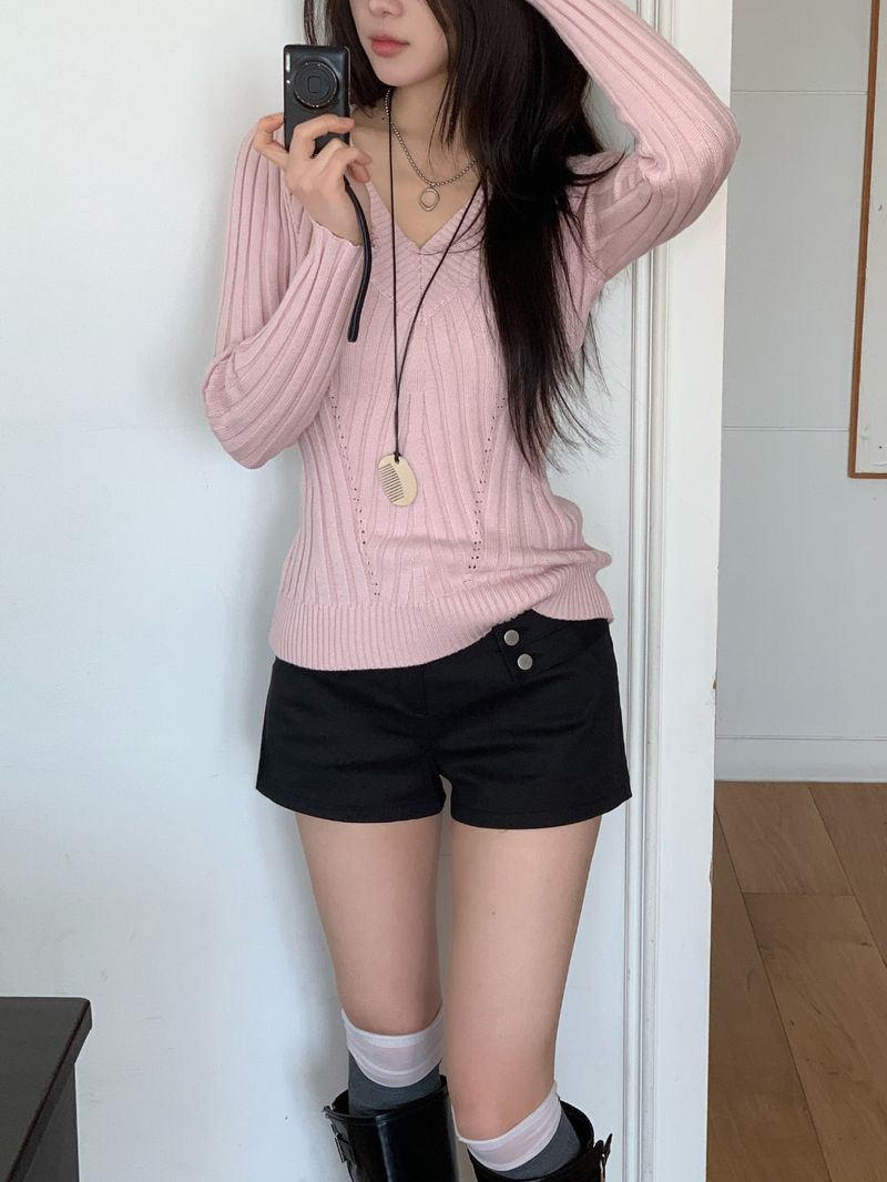 Modern Two Belt Button Bijou Short Pants