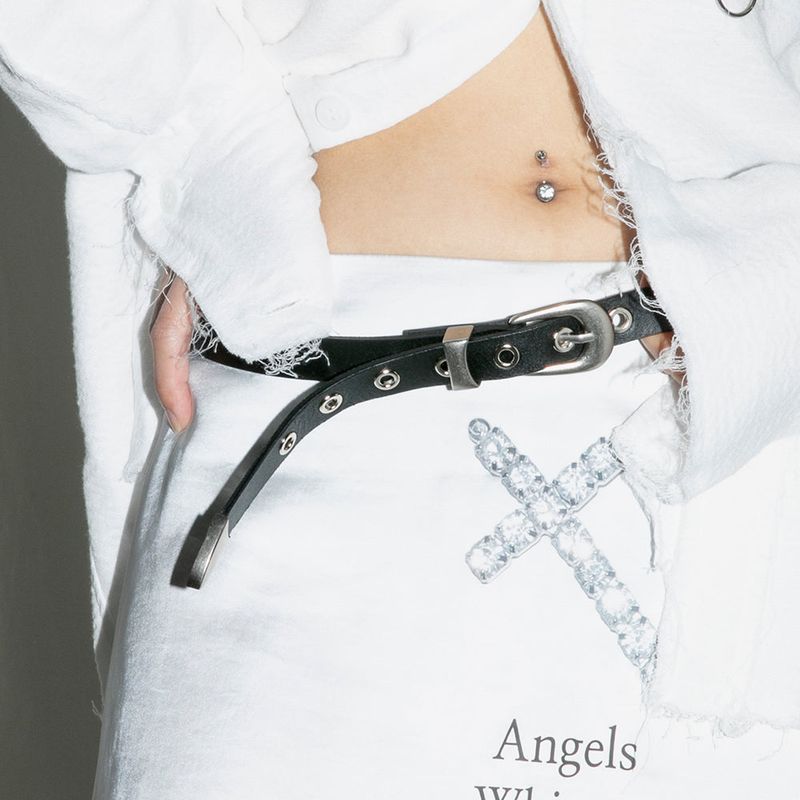 Eyelets Buckle Leather Belt - BLACK