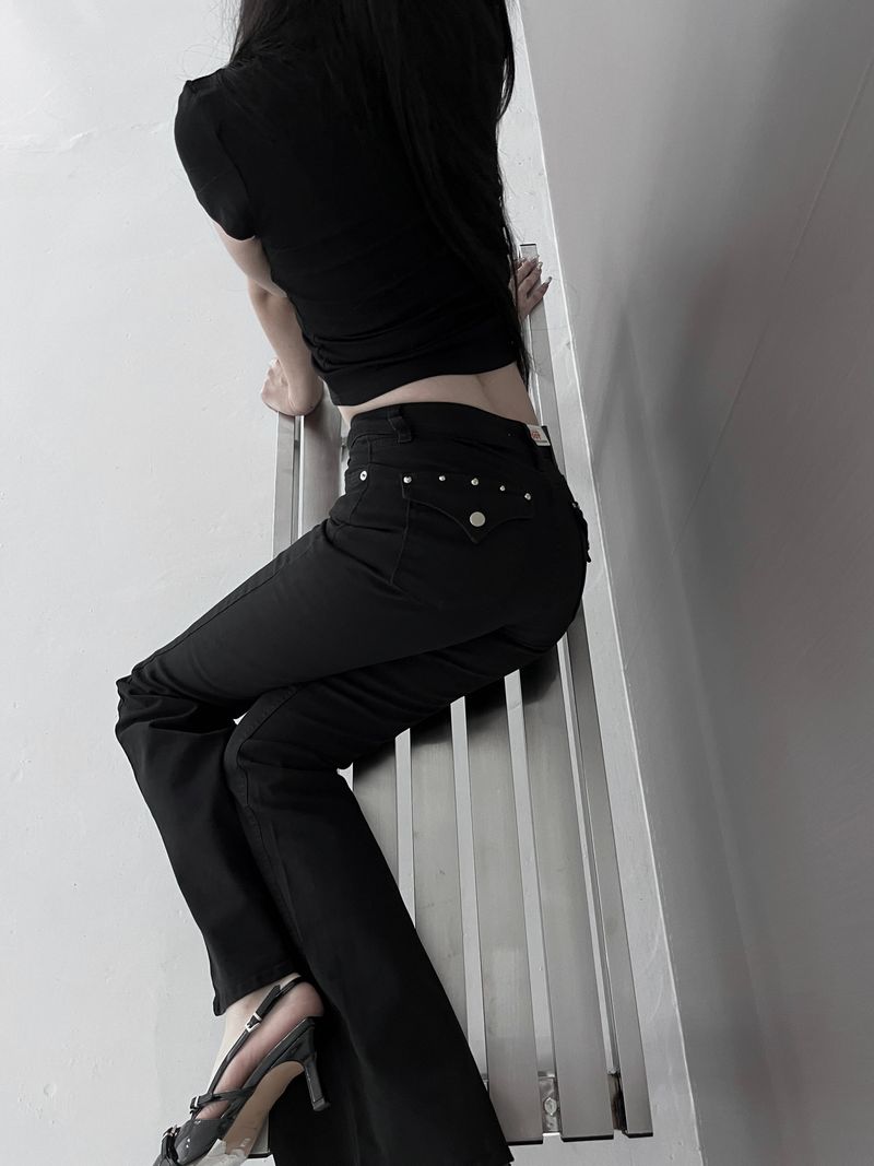 studded mid-rise bootcut denim
