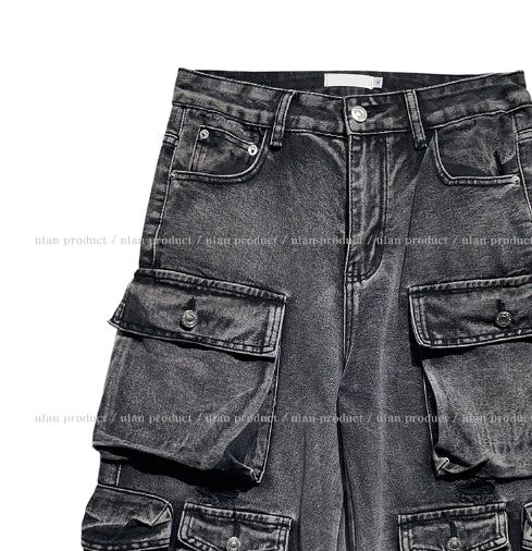Super Pocket Cargo Half Denim Pants