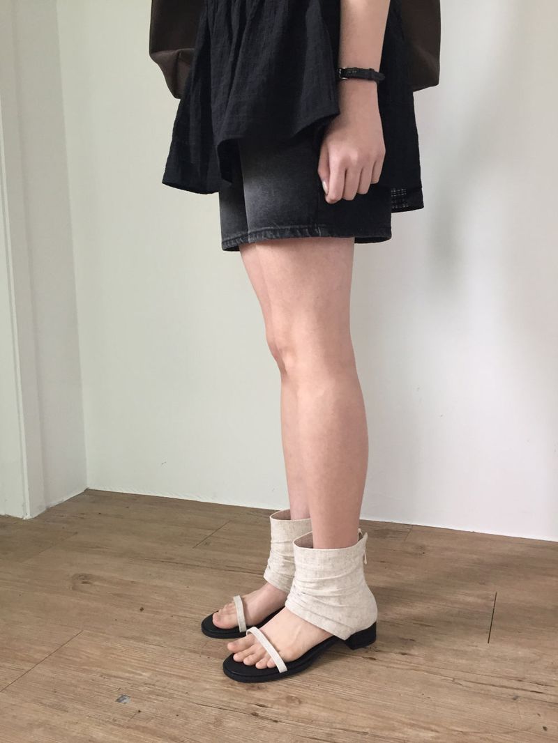 Linen ankle open sandals