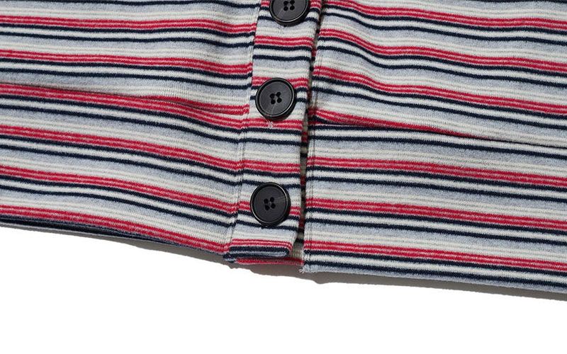 STRIPED HIGH NECK BUTTON CARDIGAN - GRAY