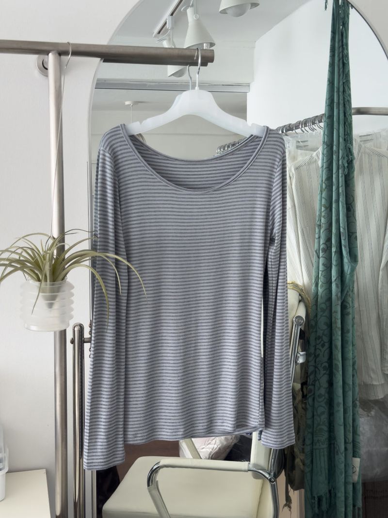 [prts made] soft touch boat-neck long sleeve T-shirts (blue stripe)