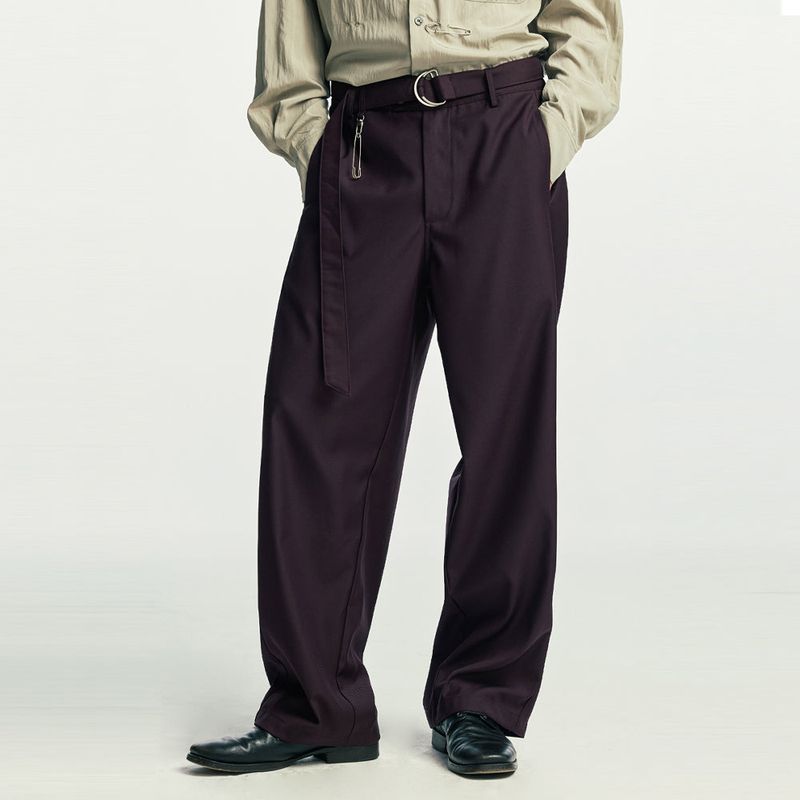 belted pin wide slacks purple