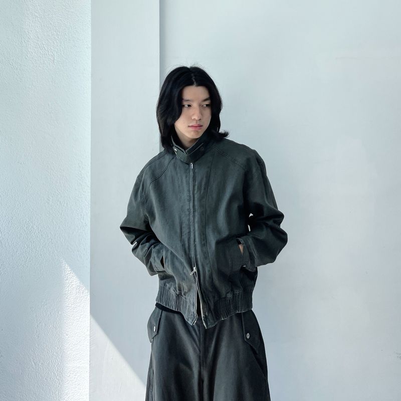 Texture Curved Harrington Jacket