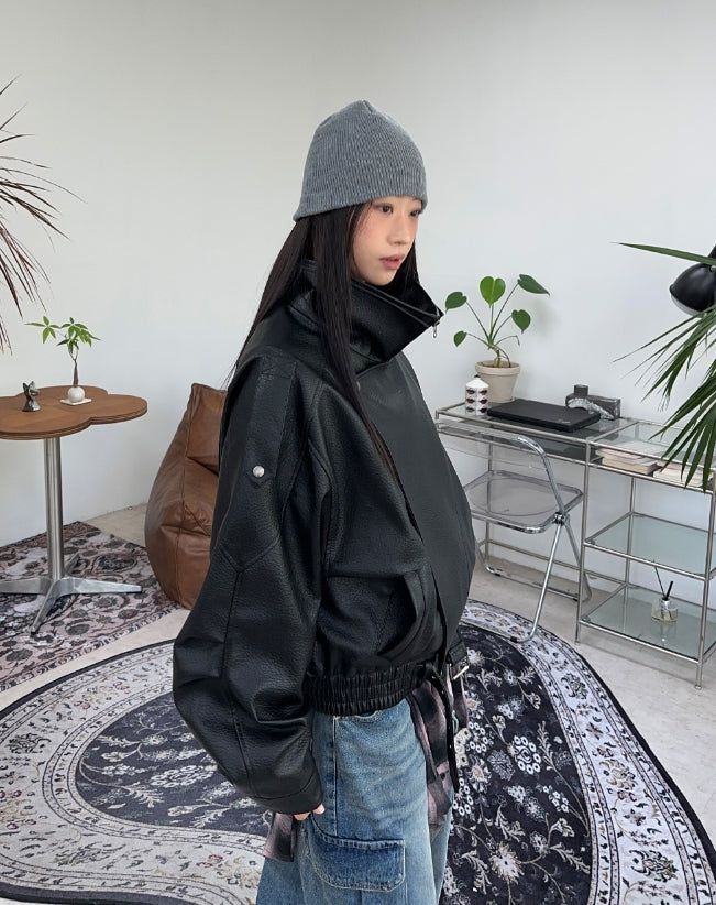 Ferid Double High Neck Leather Jumper