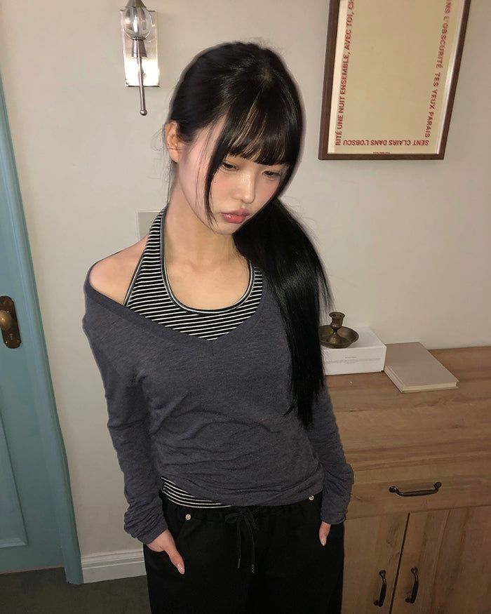 Tinru Halter Neck Stripe Sleeveless Top