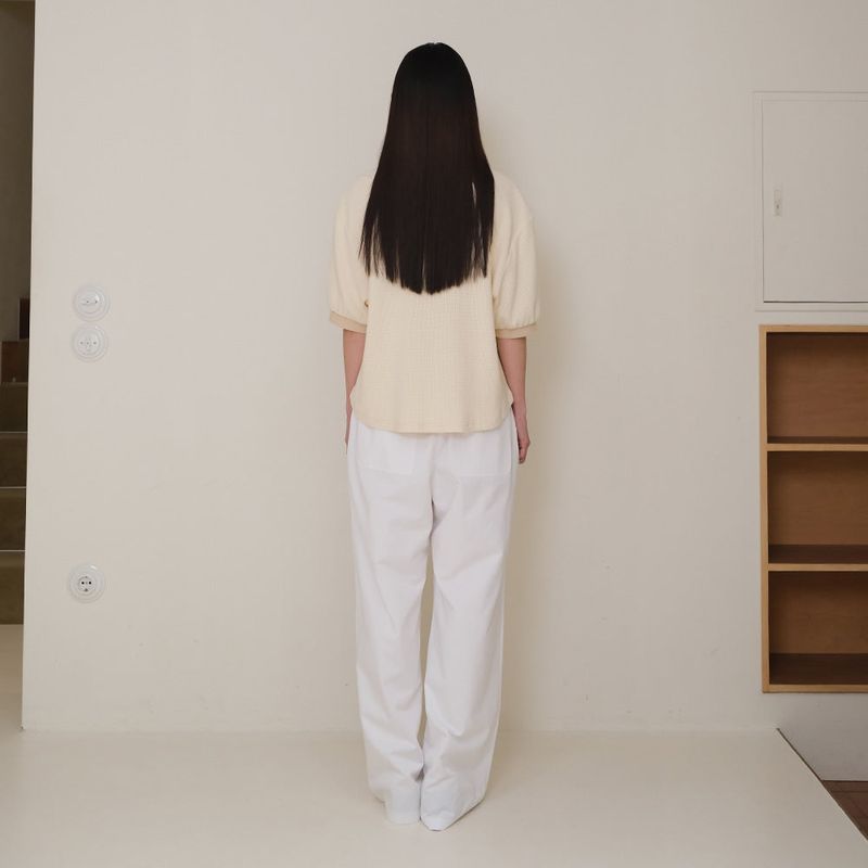 Cream Half Open Collar Tee