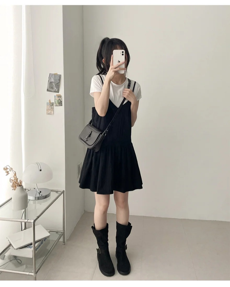 adjustable strap*layed💚 pleated sleeveless dress