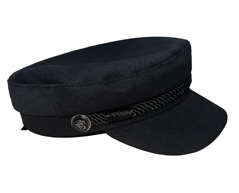 Classic Noir Metal Button Black Loop Sailor Cap (Black)