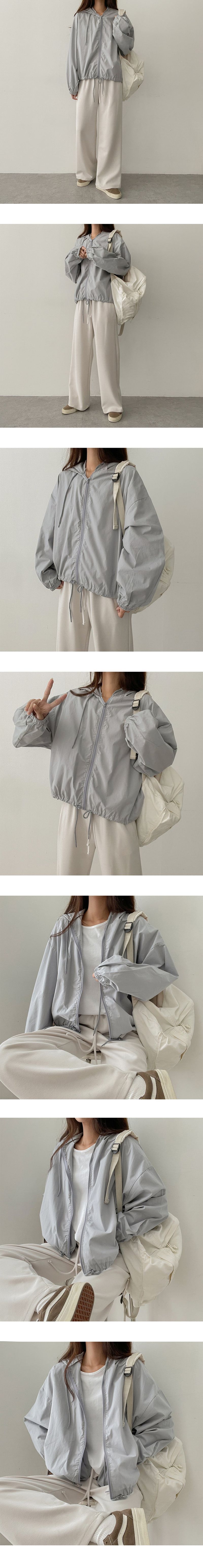 Xy Hem String Cotton Hooded Zip-Up