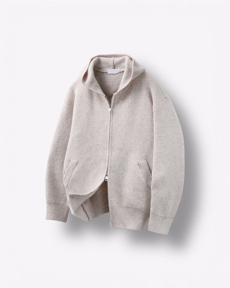 Merry wool knit hood zip-up