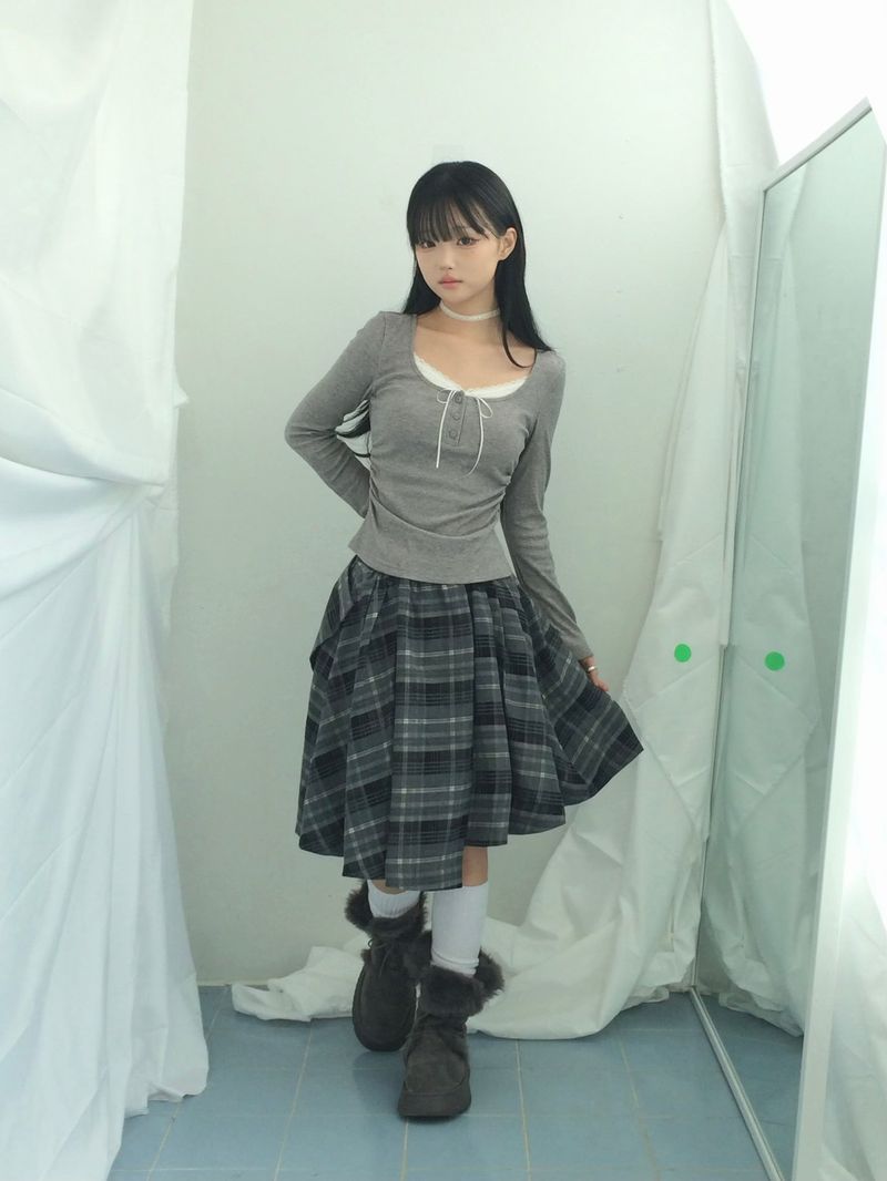 Charcoal Blend Checkered Layered Skirt