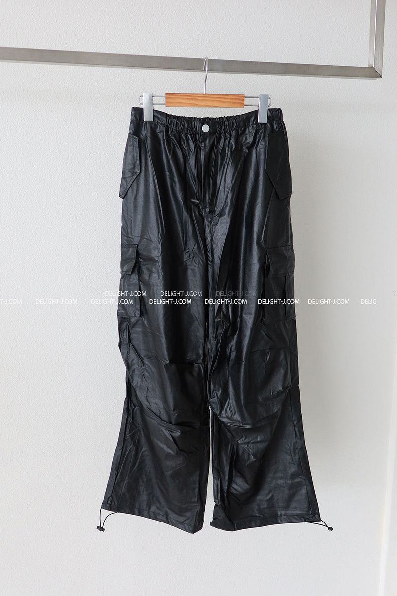 leather cargo string jogger wide pants